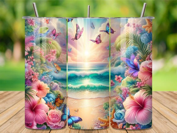 Download Tropical Hibiscus Sea Beach Tumbler Wrap - Premium Resources