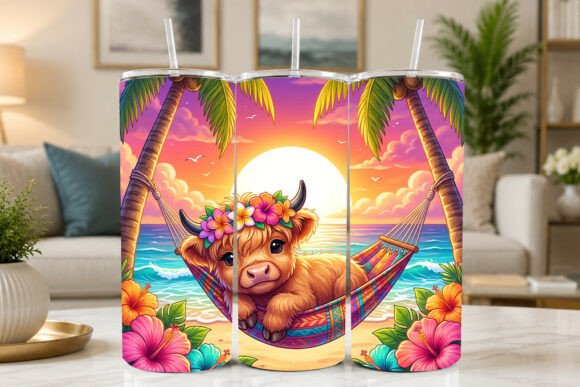 Download Tropical Highland Cow Beach Tumbler Wrap - Beach tumbler Collection