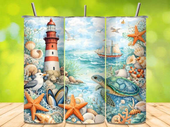 Download Sea Turtle Lighthouse Beach Tumbler Wrap - Beach tumbler Collection