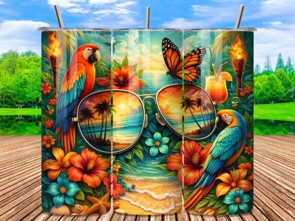 Download Summer Parrot Tropical Beach Tumbler PNG - Beach tumbler Collection