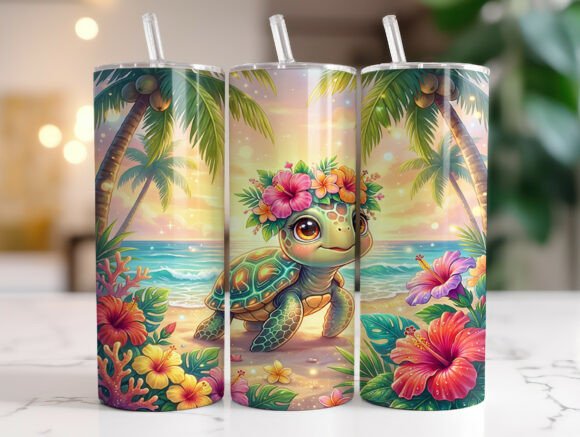 Download Cute Tropical Turtle Beach Tumbler Wrap - Beach tumbler Collection