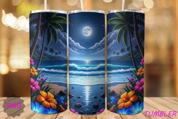 Download Moonlit Tropical Beach Tumbler PNG - Beach tumbler Collection