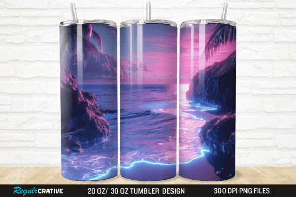 Download 3D Neon Ocean Inspired Beach Tumbler PNG - Beach tumbler Collection