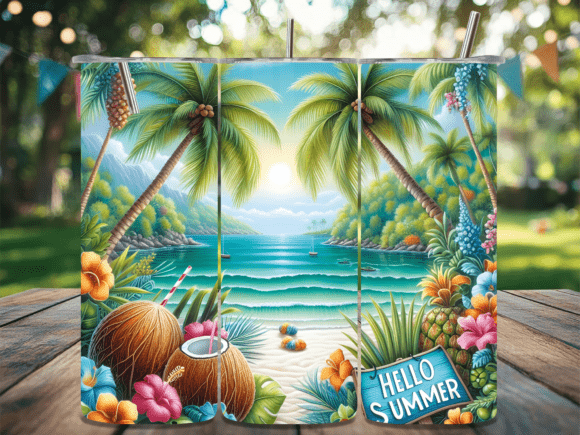Download Hello Summer Tropical Beach Tumbler Wrap - Beach tumbler Collection